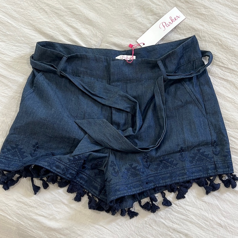 Parker denim colored shorts with tassels